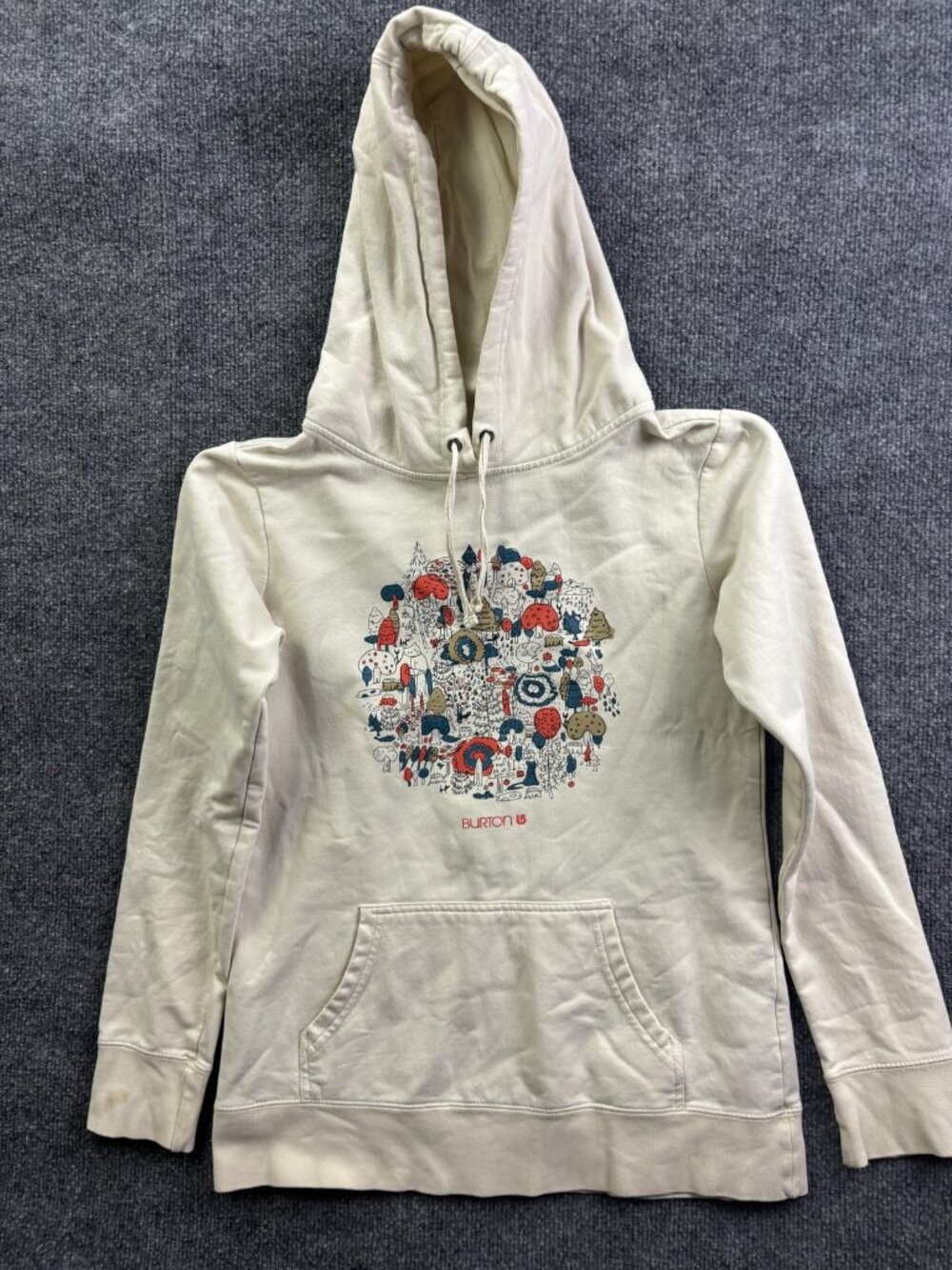 Burton Hoodie Sweatshirt Womens Small Beige Graphic Pullover Kangaroo Pocket